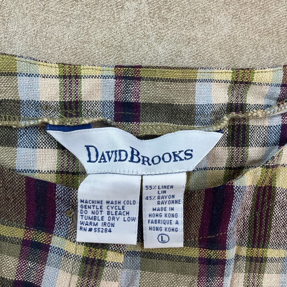 Vintage David Brooks Shirt Sleeveless Button Up Vest Plaid Linen Blend Women L - Picture 3 of 6